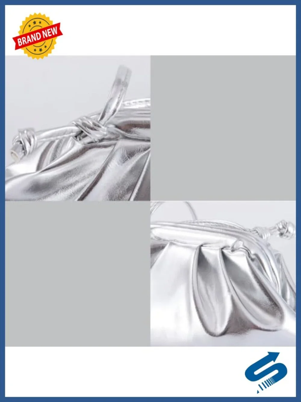 Pleated Evening Clutch Purse Metallic Vegan PU Shoulder Bag